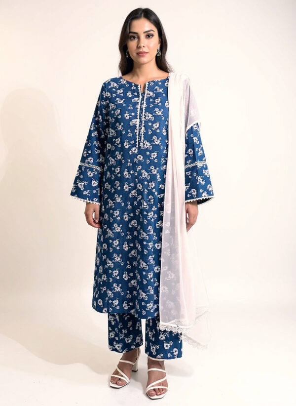 2-Pcs Blue Shirt with Printed Trouser