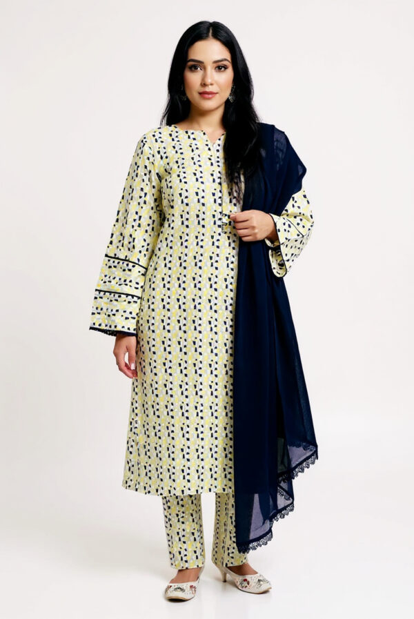 2-Pcs Printed Yellow & Blue Suit