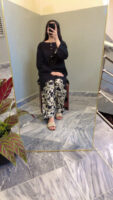 2-Pcs Black Shirt with Printed Farshi Shalwar
