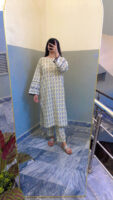 2-Pcs Printed Yellow & Blue Suit