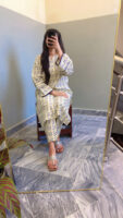 2-Pcs Printed Yellow & Blue Suit