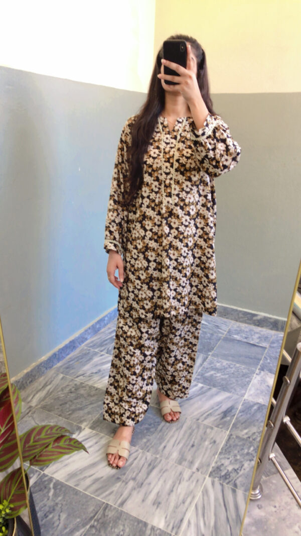 2-Pcs Floral Co-ord Set with Printed Loose Shirt & Shalwar
