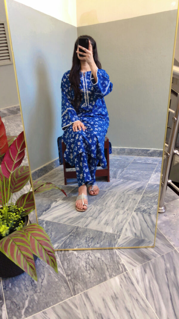 2-Pcs Blue Shirt with Printed Trouser