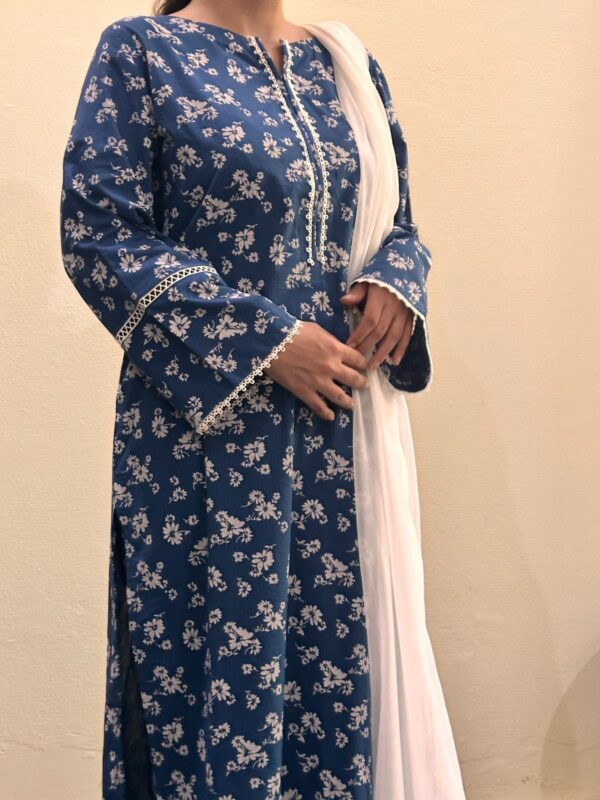 2-Pcs Blue Shirt with Printed Trouser