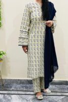 2-Pcs Printed Yellow & Blue Suit