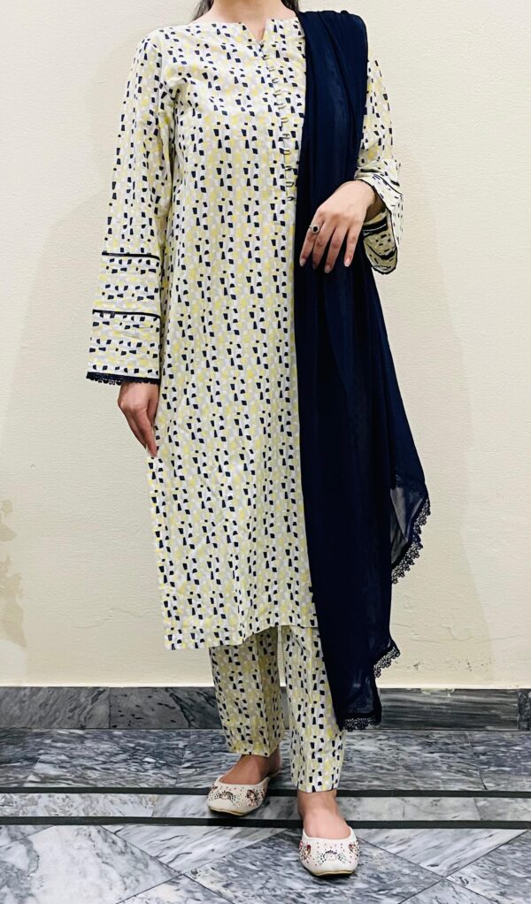 2-Pcs Printed Yellow & Blue Suit