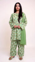 2-Pcs Mint Green Shirt with Printed Farshi Shalwar