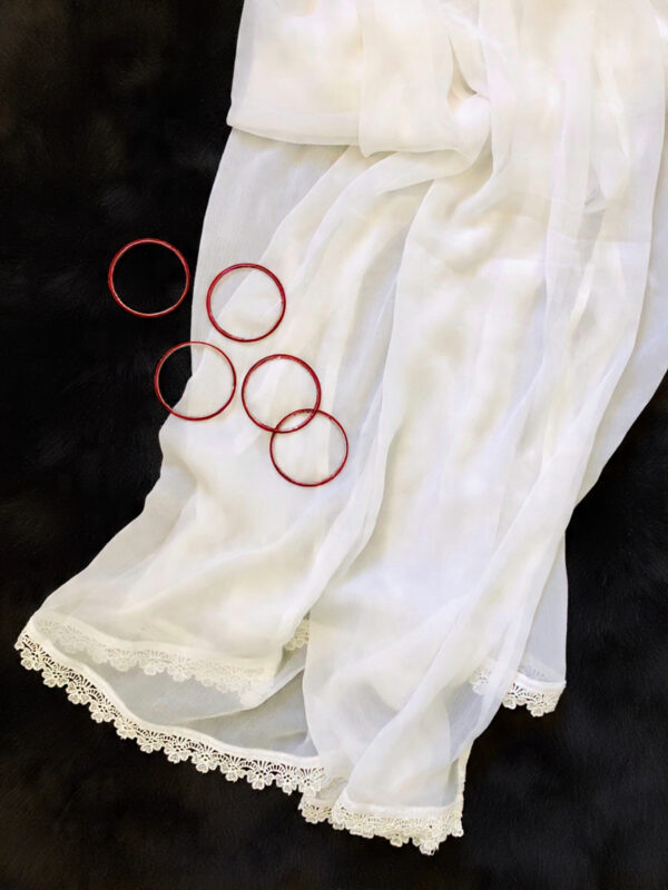 White Chiffon Dupatta With Lace