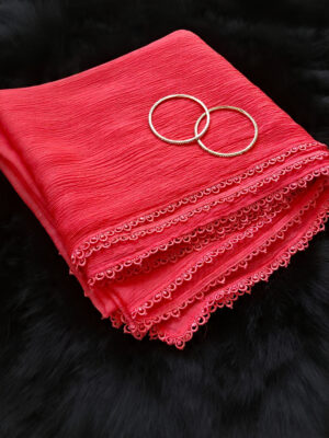 coral pink Chiffon Dupatta With Lace