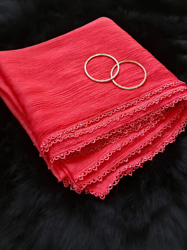 coral pink Chiffon Dupatta With Lace