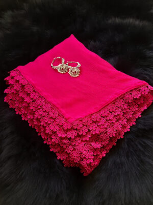 Deep Pink Chiffon Dupatta With Lace