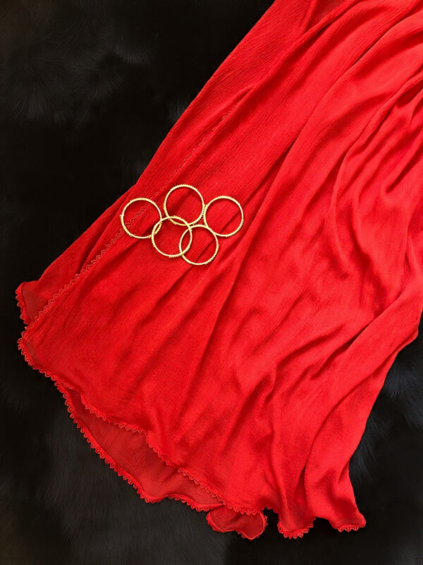 Scarlet Red Chiffon Dupatta With Lace
