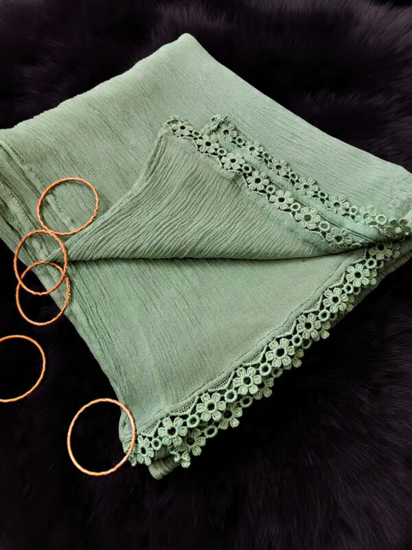 MINT GREEN Chiffon Dupatta With Lace