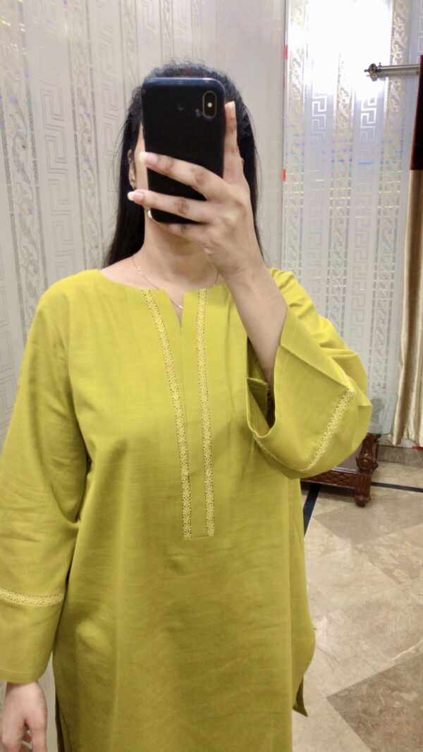 2-Pcs Lime Green Kurta with side pocket and Shalwar