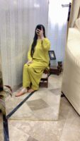 2-Pcs Lime Green Kurta with side pocket and Shalwar