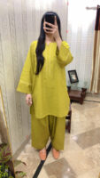2-Pcs Lime Green Kurta with side pocket and Shalwar